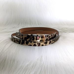 Metallic gold leopard faux leather adjustable belt